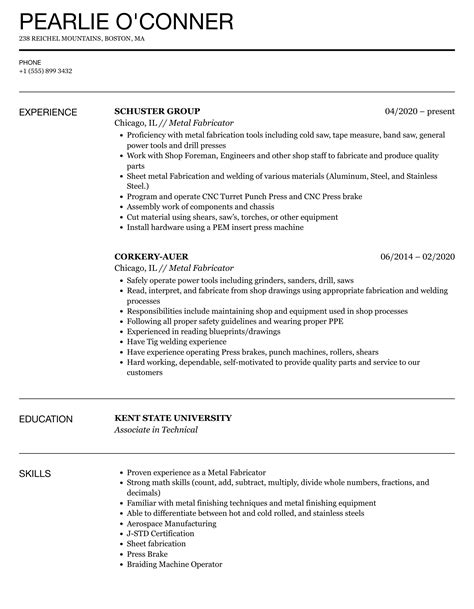 metal fabricator resume samples|metal fabrication resume sample.